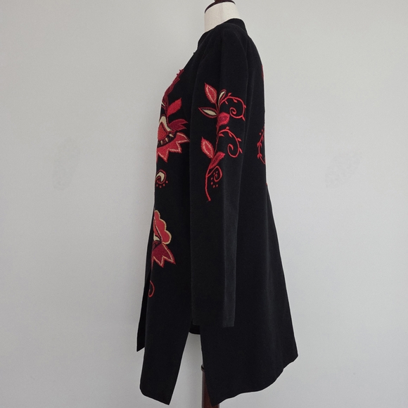 Vintage Alex Kim Black Jacket with Red Floral Embroidery Size Large - Picture 3 of 10